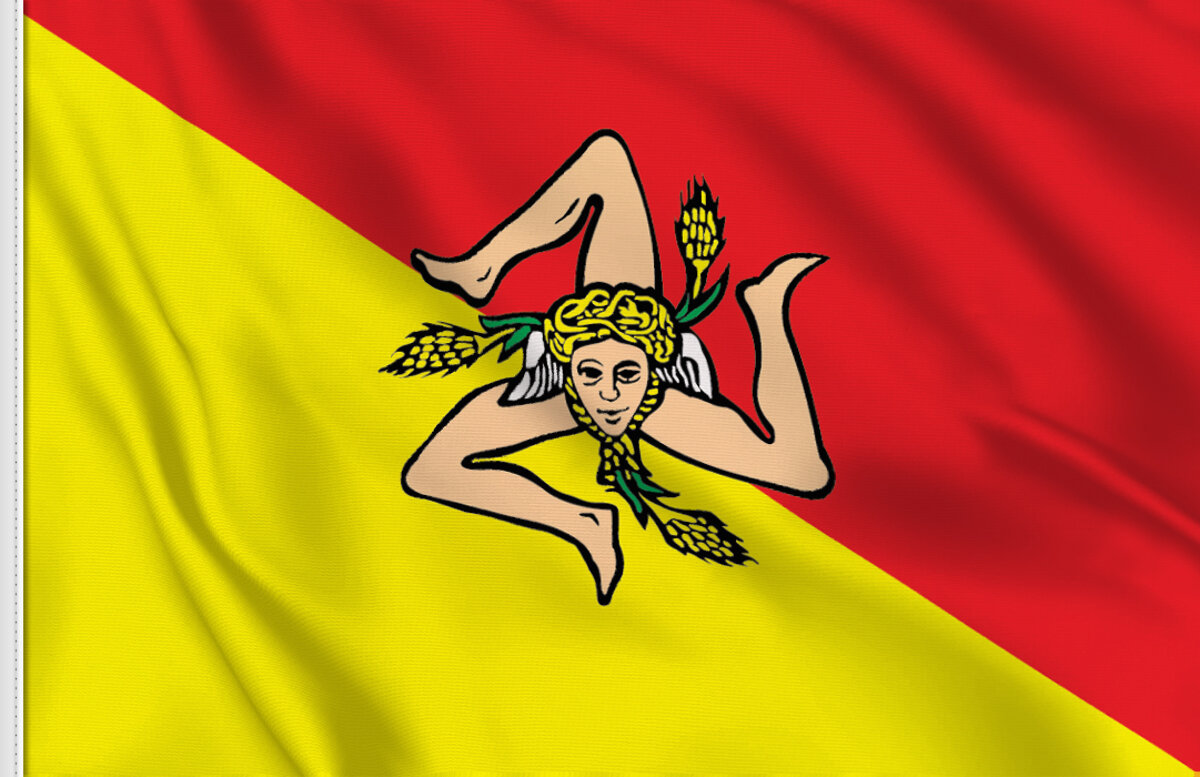 Drapeau De La Sicile - 20x30 Cm, Polyester Résistant, Qualité Supérieure, Sangle Et Boucle Incluses