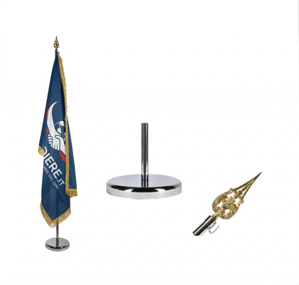 kit éco 1 hampe + drapeau personnalisé avec frange dorée