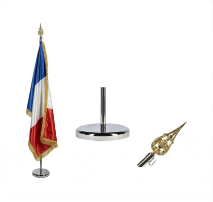 kit éco 1 hampe + drapeau national avec frange dorée