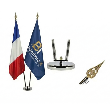 kit éco 2 hampes + drapeau national + drapeau personnalisé