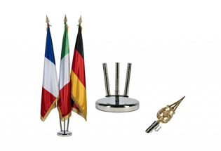 Kit éco pour intérieur à 3 hampes avec drapeaux en satin