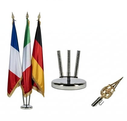kit éco 3 hampes + drapeaux nationaux avec frange dorée