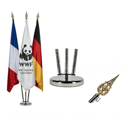 kit éco 3 hampes + 2 drapeaux nationaux + 1 drapeau personnalisé